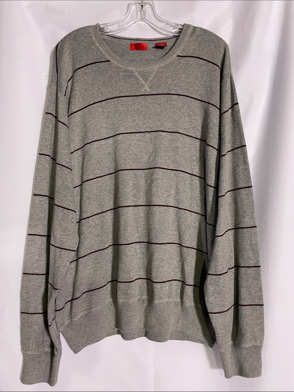 Izod Men's Light Gray Crewneck Sweater with Thin Dark Stripe, XXL